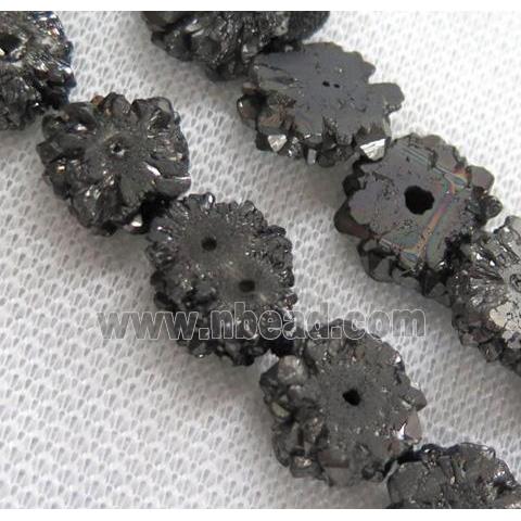 black solar druzy quartz beads, freeform