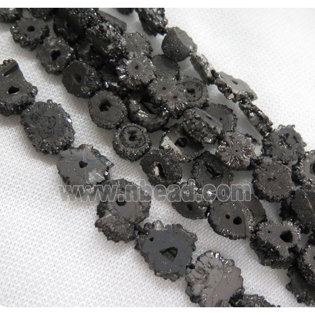 black solar druzy quartz beads, freeform