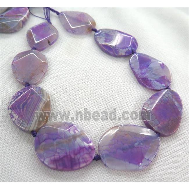 purple dragon veins Agate slice beads, faceted freeform