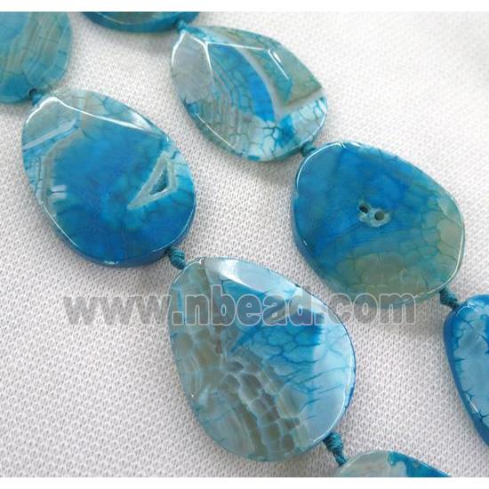 blue dragon veins Agate slice bead, faceted freeform