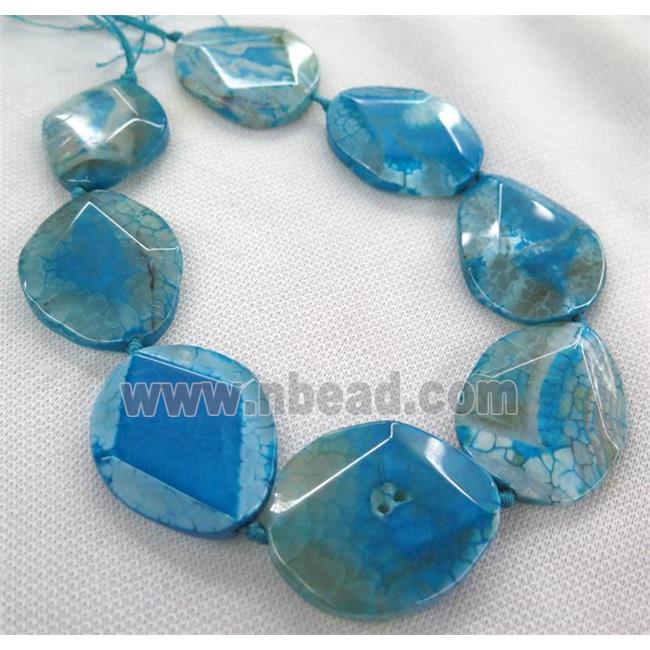 blue dragon veins Agate slice bead, faceted freeform