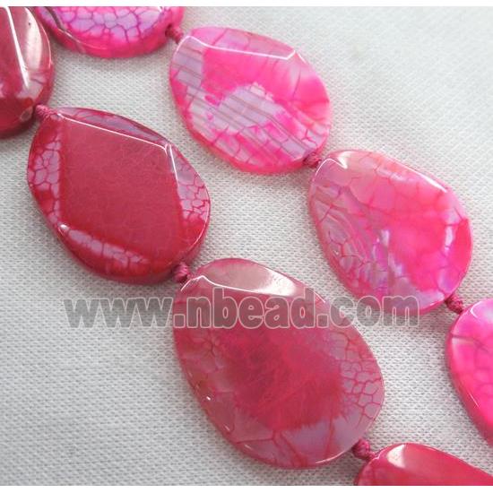 dragon veins Agate slice bead, faceted freeform, hotpink