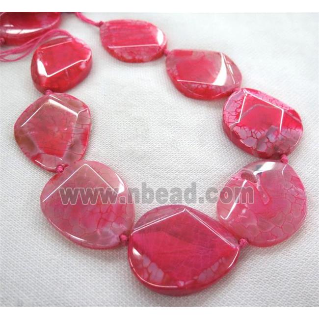 dragon veins Agate slice bead, faceted freeform, hotpink