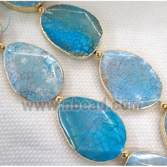 blue dragon veins agate beads, faceted freeform, gold plated