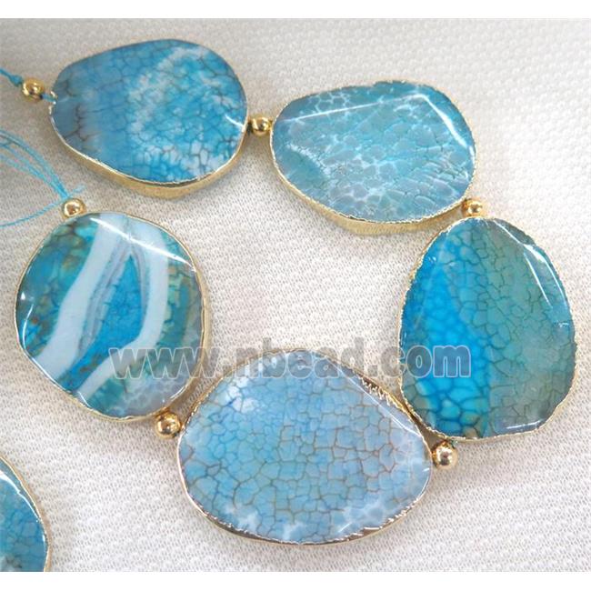 blue dragon veins agate beads, faceted freeform, gold plated