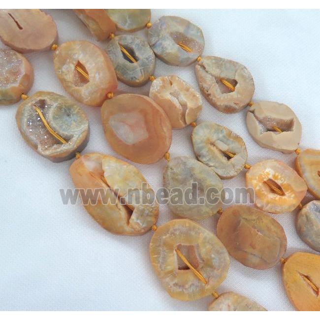 druzy agate beads, freeform, yellow