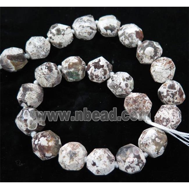 white ocean jasper ball beads, faceted round