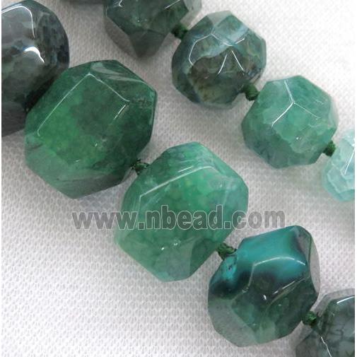 green agate bead, faceted freeform