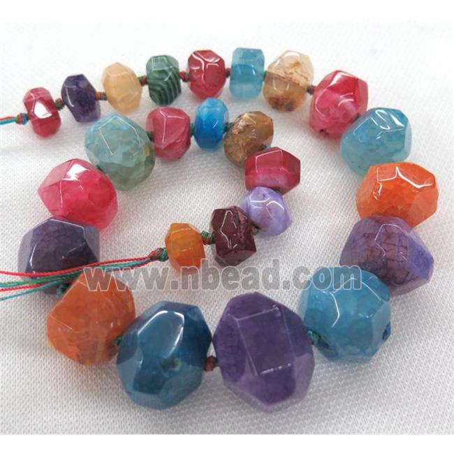 agate bead, faceted freeform, mix color