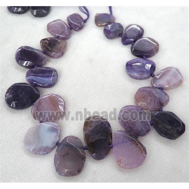purple agate teardrop beads, faceted, top-drilled