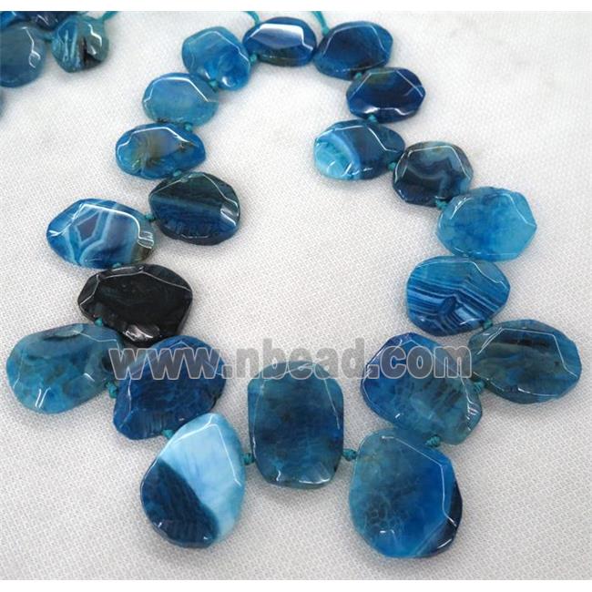 blue agate teardrop beads, faceted, top-drilled