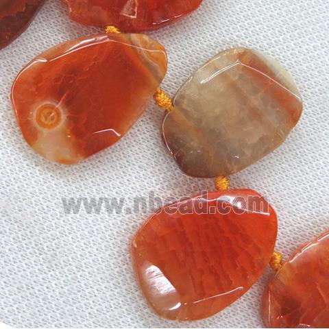 orange agate beads, faceted teardrop, top-drilled