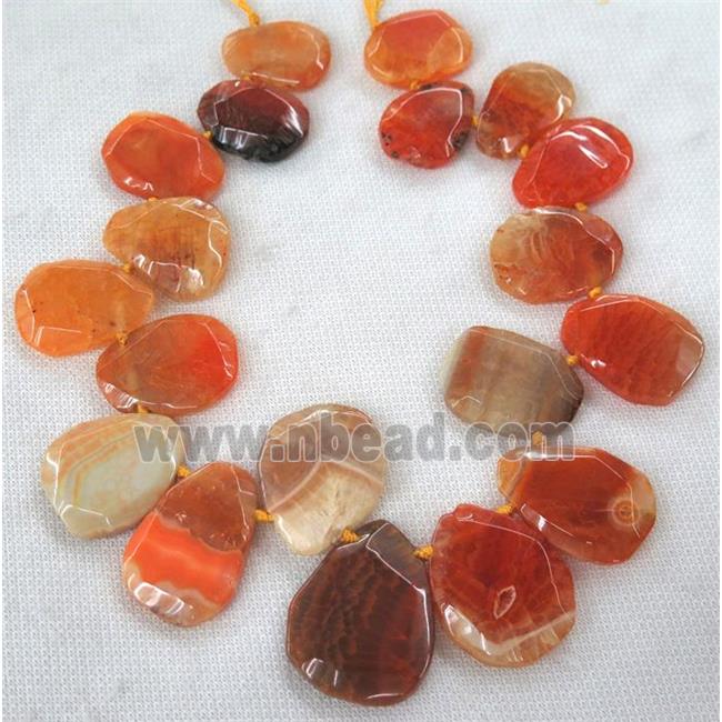 orange agate beads, faceted teardrop, top-drilled