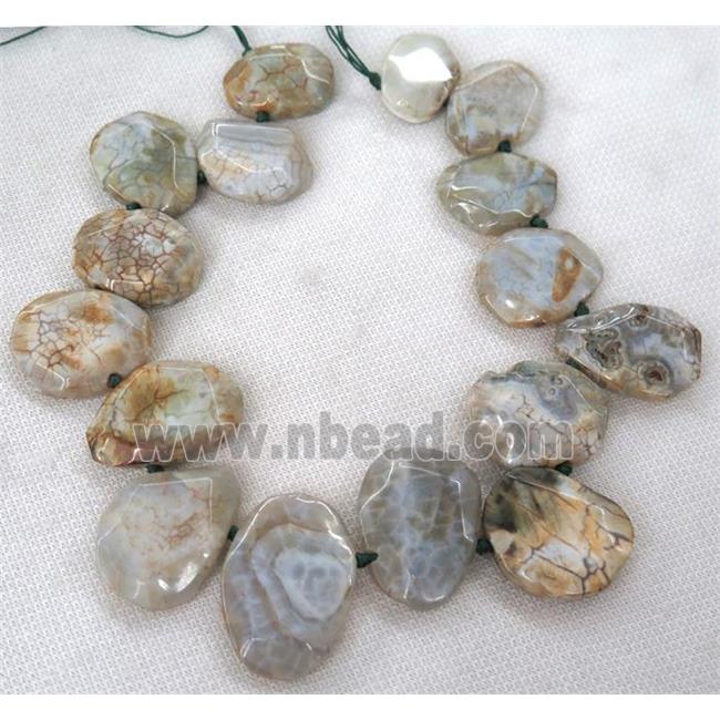 white dragon veins agate beads, faceted teardrop, top-drilled
