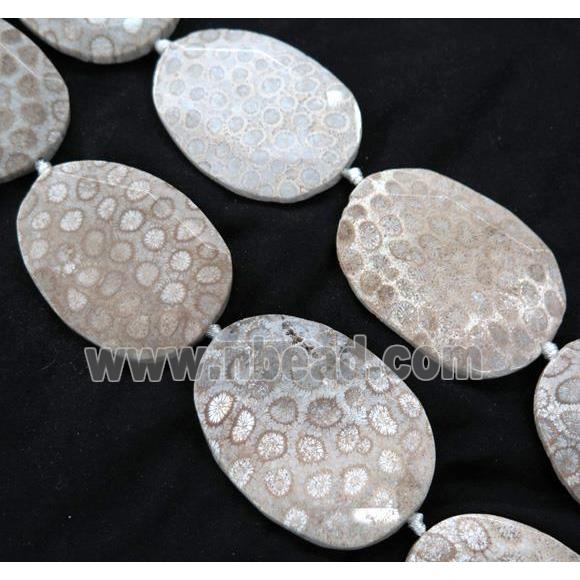 white Coral Fossil slice beads, faceted freeform, A-grade