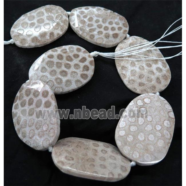 white Coral Fossil slice beads, faceted freeform, A-grade