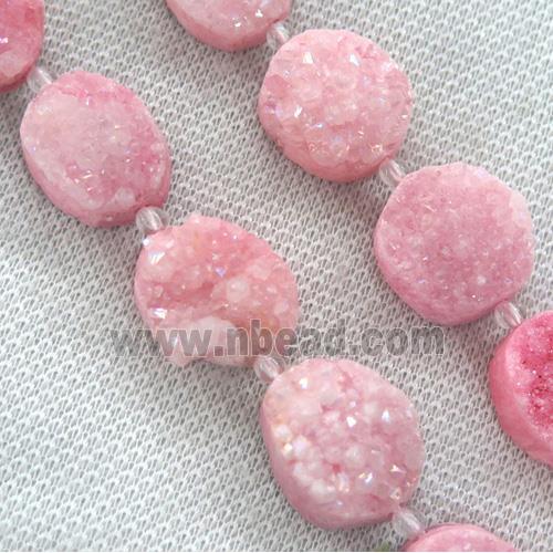 pink druzy quartz beads, freeform