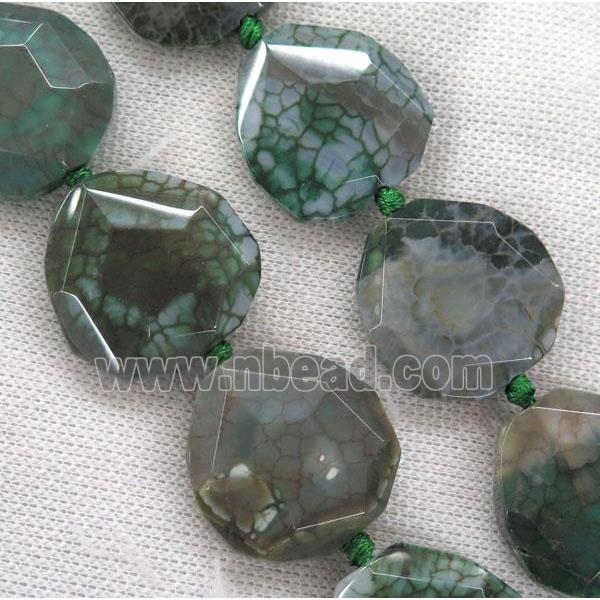 green Dragon Veins Agate beads, faceted freeform