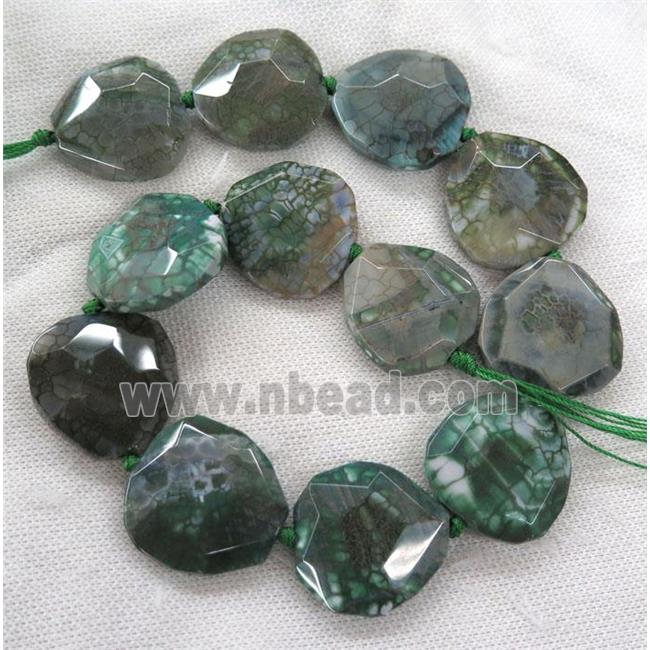 green Dragon Veins Agate beads, faceted freeform