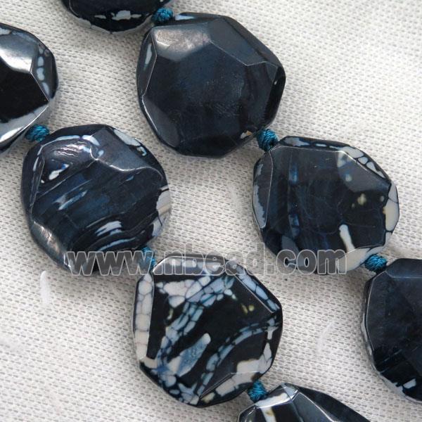 navy blue Dragon Veins Agate beads, faceted freeform