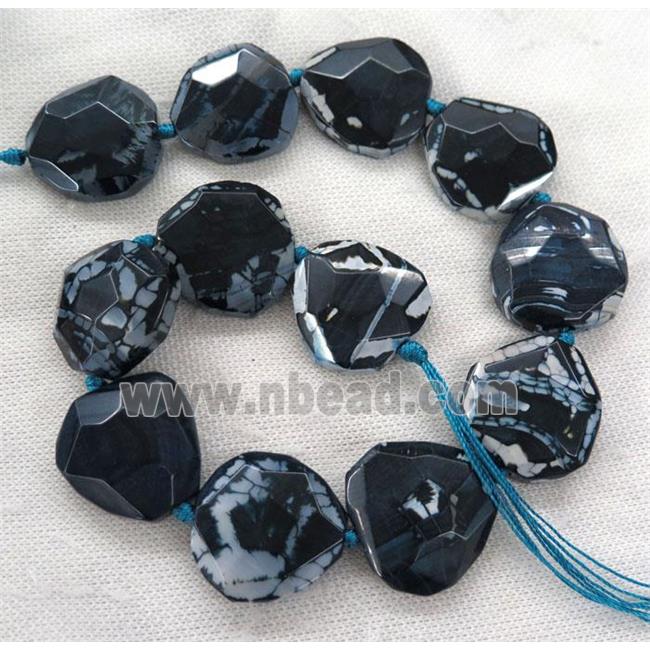 navy blue Dragon Veins Agate beads, faceted freeform