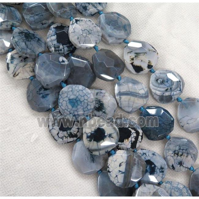 lt.blue Dragon Veins Agate beads, faceted freeform