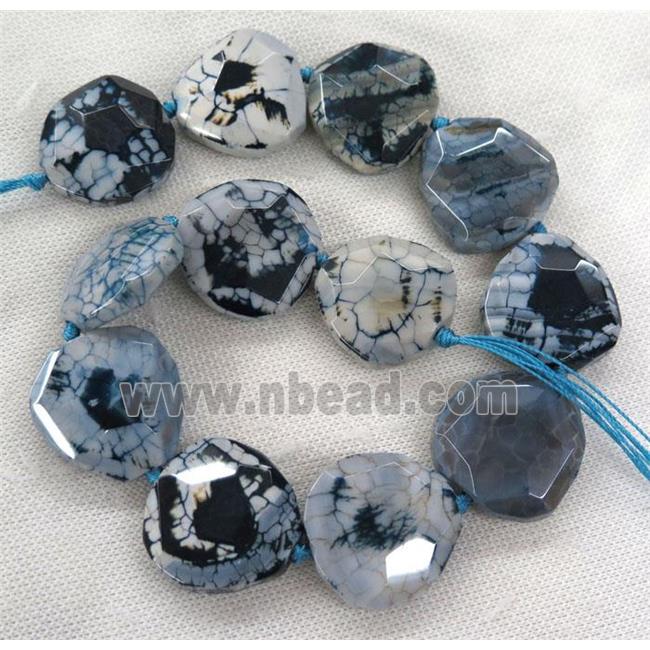 lt.blue Dragon Veins Agate beads, faceted freeform