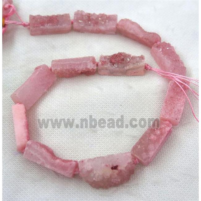 pink druzy quartz bead, rectangle