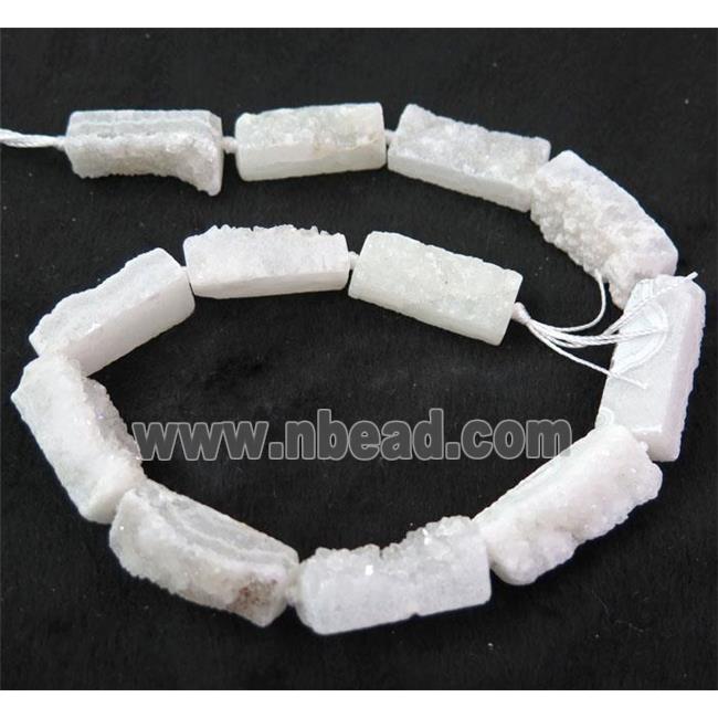 white druzy quartz beads, rectangle