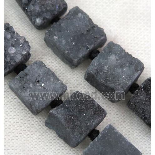 gray druzy quartz beads, square