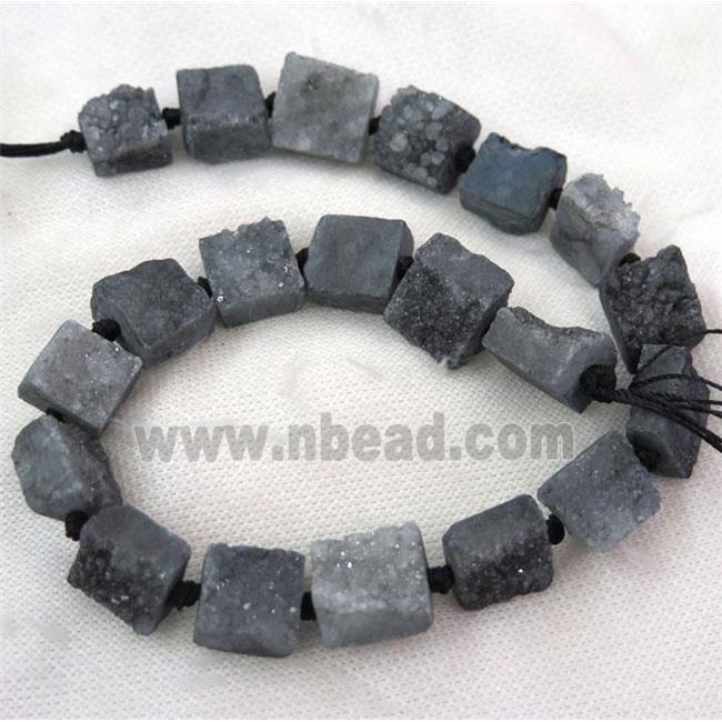 gray druzy quartz beads, square