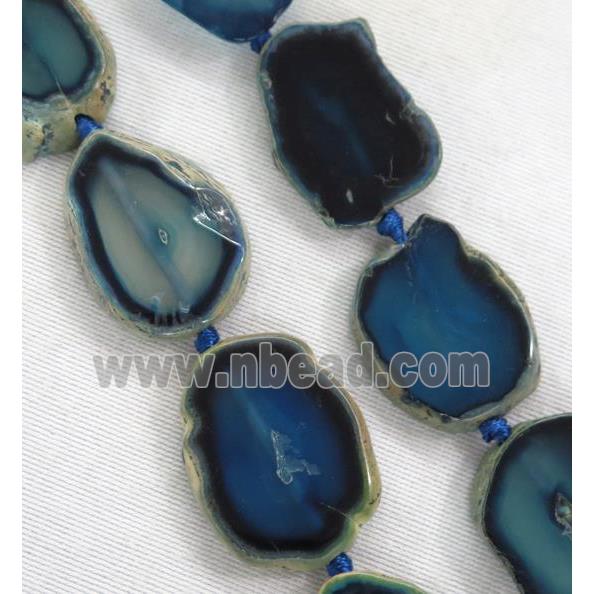 blue Agate slice bead, flat freeform