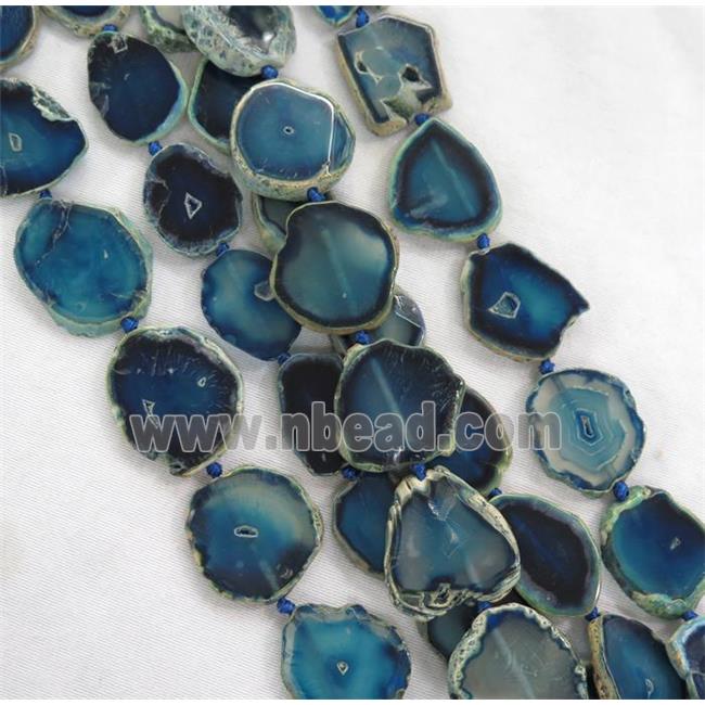 blue Agate slice bead, flat freeform