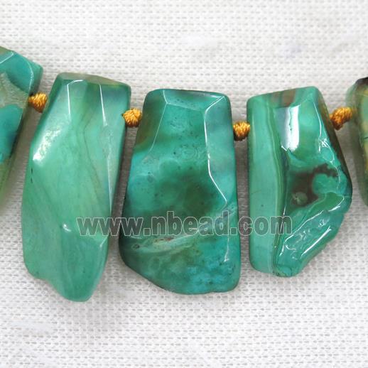 green rock agate collar beads, trapezia