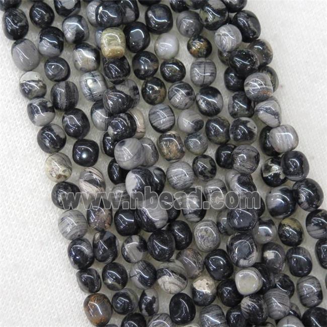 black Silver Leaf Jasper beads, freeform