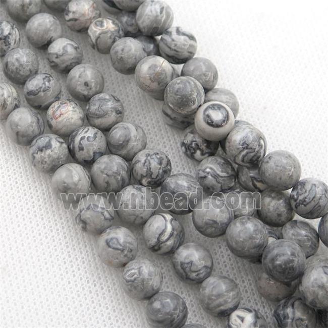 gray Picture Jasper beads, round
