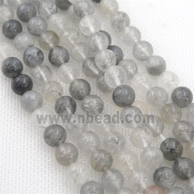 gray Cloudy Quartz beads, round