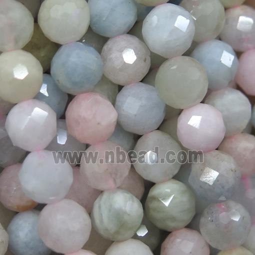 faceted round Morganite beads, multi color, A grade