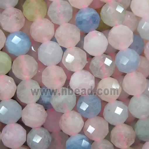 faceted round Morganite beads, multi color, AA grade