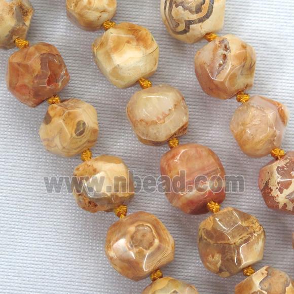 orange Dragon veins agate beads, faceted round