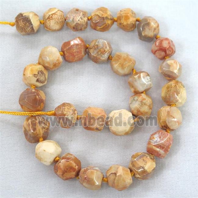 orange Dragon veins agate beads, faceted round