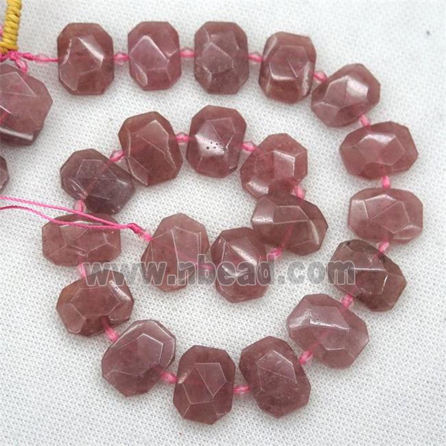 Strawberry Quartz beads, pink, faceted rectangle