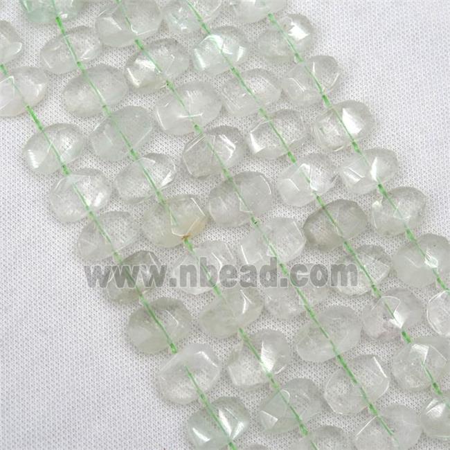 lt.green Quartz beads, faceted rectangle