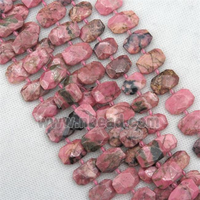 Rhodonite beads, pink, faceted rectangle
