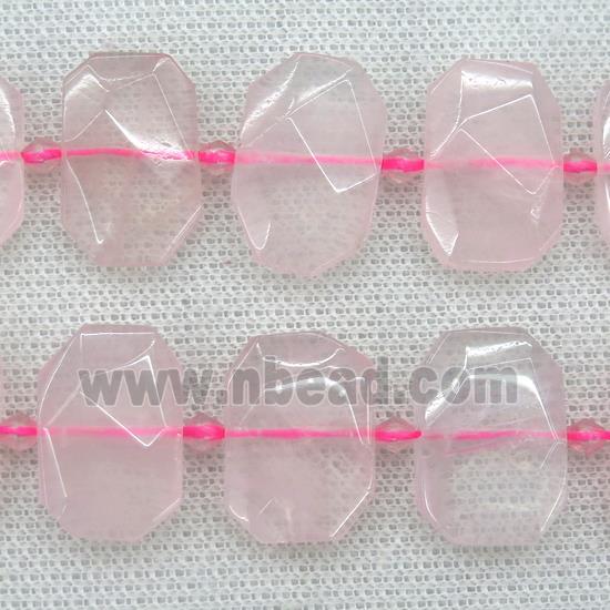 pink Rose Quartz beads, faceted rectangle
