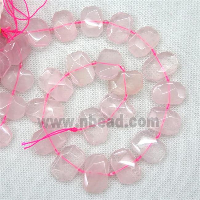 pink Rose Quartz beads, faceted rectangle
