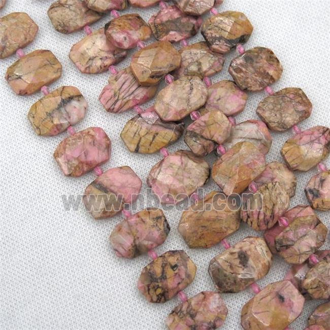 Rhodonite beads, faceted rectangle