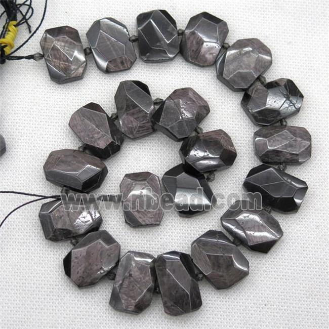 hawk eye stone beads, faceted rectangle