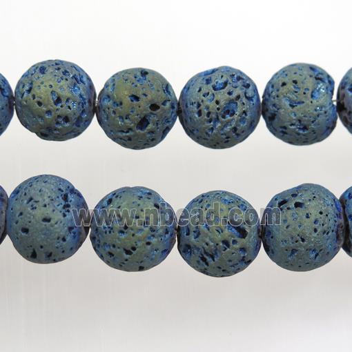round Lava stone beads, green electroplated