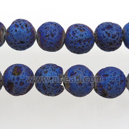 round Lava stone beads, blue electroplated